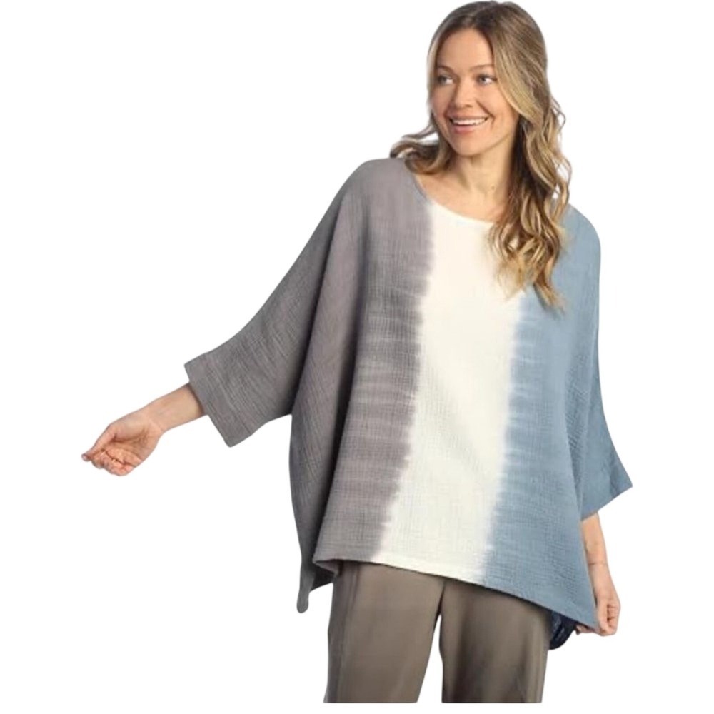 Jess & Jane Tie Dye Crinkle Double Gauze Oversized‎ Tunic Top Lagenlook Boho 2X